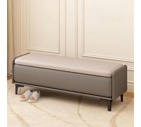 Banco multifuncional para sala de estar y entrada, otomana acolchada para zapatos y asiento de ventana, color caqui gris, 80 cm / 32in, piel de vestíbulo