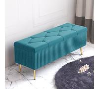 Banco otomano moderno de terciopelo, taburete tapizado, reposapiés acolchado para dormitorio y sala de estar, zapatero y cofre azul, piel elegante para el hogar