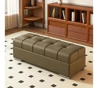 Banco otomano tapizado con almacenamiento y tapa abatible, pie de cama | Banco zapatero largo para entrada, reposapiés de acero inoxidable con acabado efecto espejo(Vintage Coffee,120cm/47.2in)