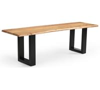 Banco para comedor, 160x40x45 cm, madera de acacia maciza, estructura en forma de U, con detalle de borde de árbol