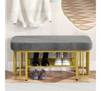 Banco para zapatos - Estante para zapatos - Banco con asiento - Perchero - Banco de almacenamiento - Gris con detalles dorados - Diseño compacto