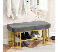 Banco para zapatos - Taburete para zapatos - Silla para zapatos - Banco de entrada - Banco para sentarse - Gris y dorado - Estructura metálica estable