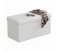 Banco Relaxdays con Almacenamiento, Piel sintética, Plegable, Acolchado, Medidas: 38 x 76 x 38 cm, Blanco