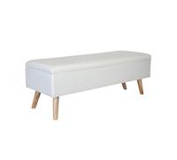 Banco Relaxdays de Lino, con Almacenamiento, 40 x 110 x 40 cm, Patas de Madera, Banco tapizado para Dormitorio, Blanco