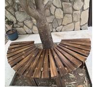 Banco rústico de madera semicircular para árbol, asiento envolvente al aire libre para patios y jardines, banco de ocio en color marrón para patios y lacaping