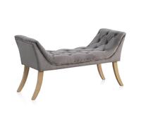 Banco Tapizado En Terciopelo Gris, Patas De Madera Natural El mejor complemento para tu hogar. Fijalo