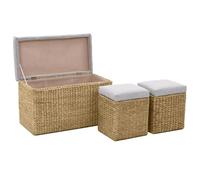Banco y 2 pufs Giunco gris, 75 x 38 x 46 cm | Juego de salón con cojines, tejido poliéster, 110 kg, para asiento, listo para usar