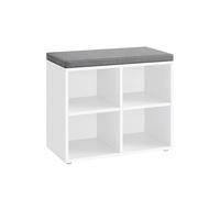 VASAGLE Banco Zapatero, Mueble Zapatero, Banco Recibidor con 4 Compartimentos y Asiento Acolchado, 30 x 105 x 48 cm, Entrada, Dormitorio, Sala de Estar, Blanco y Gris LHS234W01