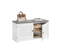 VASAGLE Banco Zapatero de 3 Niveles, con Puertas y Cojín, Estantes Ajustables, 35,5 x 101 x 52,5 cm, para Entrada, Dormitorio, Blanco Nube y Gris Paloma LSB044W01