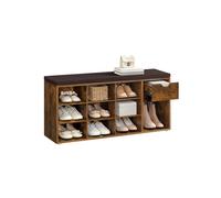 VASAGLE Banco Zapatero, Zapatero con Asiento y Cojín, Banco para Zapatos con Estante, Asiento Acolchado, para Entrada Pasillo Dormitorio, 30 x 104 x 48 cm, Marrón Rústico y Marrón LHS024T01