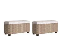 Bancs de almacenamiento - Lote de 2 con cojín (69 cm), color gris | Totora duradera, madera contrachapada estable, gran espacio de almacenamiento, asiento cómodo 110 kg