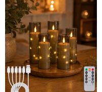 Bancyer 5 Velas LED De Té Recargables Con Temporizador y Mando a Distancia | Velas LED Recargables Por USB Con Llama Parpadeante, Ideales Para Salón, Halloween y Navidad. Autonomía De 53-120 H