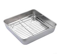 Bandeja Cuadrada Inoxidable 430 - Antióxido Profunda 5cm con Rejilla - Uso Cocina y Exterior 15x15cm(15)