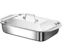 Bandeja de acero inoxidable grande y profunda, ideal para cocinar pescado. Sartén rectangular para lasaña con asas y tapa de acero, disponible en tamaños de 37/41/45 cm. Se puede utilizar como bandeja