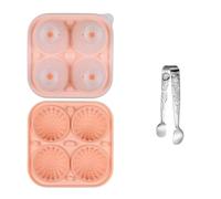 Bandeja de cubitos de hielo de silicona con tapa, molde esférico cuadrado redondo for bolas de hielo for uso diario de bebidas en la cocina,For Home Kitchen Use(Round-Pink)