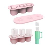 Bandeja de cubitos de hielo para vaso Stanley de 30 a 40 onzas, 3 moldes de silicona con tapa y contenedor para congelador, bebida helada, jugo, whisky, café (rosa)