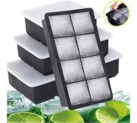 Bandeja de hielo grande con rejilla, caja de molde de silicona de calidad alimentaria, bandeja cuadrada para cubitos de hielo, molde para Pub, vino, modelo de fabricante de bloques de hielo, 4/6/8 8 g