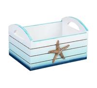 Bandeja de madera decorativa con estrella azul 18x14x11h cm