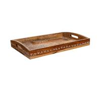 Bandeja de madera pintado artesanal marrón y blanco 43x29x6