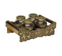 Bandeja de metal repujado dorada 25x13x6
