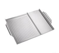 Bandeja de parrilla 2 en 1 de acero inoxidable para barbacoa, sartén perforada para verduras, carne, pescado, parrilla portátil para acampar al aire libre, 30,7 x 45 cm (plato asado)