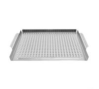 Bandeja de parrilla de acero inoxidable: sartén resistente con ranuras para un calor uniforme, ideal para camarones, vieiras, verduras en parrilla al aire libre, 29,5 x 35,7 cm