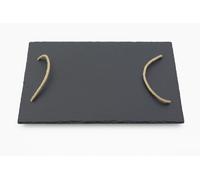 Bandeja de pizarra con asas de cáñamo 46 x 30,5 cm - Bandeja de servir de pizarra natural | Tabla rústica para servir queso, tapas, antipasti, decoración | bandeja de servir piedra placa de piedra
