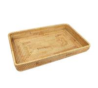 Bandeja De Ratán para Servir, Bandeja Rectangular De Ratán Tejida a Mano, Bandeja Organizadora De Escritorio, Cestas Decorativas De Mimbre para Organizar La Mesa, Baño, Encimera De Cocina (L)