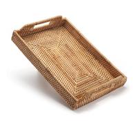 Bandeja de Ratán para Servir con Asas, Bandeja Rectangular de Mimbre Tejida Decorativa para Mesa de Café, Cocina, Sala de Estar (43 x 29 x 4.5 cm)