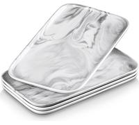 Bandeja de servicio de porcelana, juego de 4 bandejas, bandeja rectangular grande para buffets, sushi, tartas, aperitivos, para uso doméstico o en restaurantes, 30 x 18 cm, color gris mármol