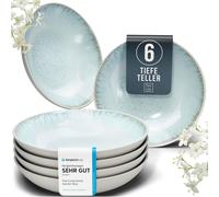 Bandeja de sopa de cerámica para 6 personas, modelo Ibiza. Juego de platos hondos de cerámica mediterránea de alta calidad, resistentes a los arañazos, aptos para lavavajillas y microondas. Ideal para