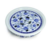 Bandeja de té de porcelana, bandeja redonda de cerámica de doble capa de 10 pulgadas para mesa de servicio de té y café (peonías azules y blancas)