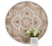 Bandeja decorativa redonda grande de madera: Hanobe - Bandeja rústica para mesa de café, decoración de granja, centro de mesa de madera lavada, bandeja redondeada para encimera de cocina, bandeja