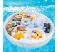 Bandeja flotante de desayuno para piscina, cesta de agua de ratán para té de la tarde, plato de comedor al aire libre, perfecto para bodas y fotografía, color blanco, 60 cm