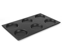 Bandeja gastronómica GN 1/1 de aluminio con 6 moldes redondos y revestimiento antiadherente