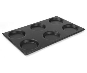 Bandeja gastronómica GN 1/1 de aluminio con 6 moldes redondos y revestimiento antiadherente