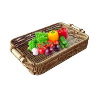 Bandeja organizador rectangular de mimbre - VIMIMI Bandeja para cómoda, Bandeja tejida para | Bandeja rectangular de ratán, Bandeja decorativa Versátil, Bandeja con asa de exposición