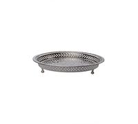 Bandeja oriental redonda hecha de latón Nadia 27cm - Bandeja de té marroquí en el color plata - Decoración oriental en la mesa de servicio