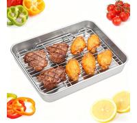 Bandeja para Asar con Rejilla Plana de Acero Inoxidable de 23.5x17.5x5 cm | Utensilio Antiadherente para Horno, Barbacoa y Asado, con Borde de 5 cm y Fácil Limpieza