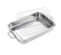 Bandeja para asar de acero inoxidable con estante, bandeja de horno de calibre pesado para carne, verduras, parrilla apta para horno, 36 x 26 cm (42 x 32 x 6,5 cm)