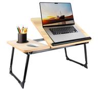 Bandeja para Cama en MDF, Acero【Soporta 20 kg】 Mesa Reclinable de Desayuno para Ordenador Portátil y Libros, Mesita Auxiliar Antideslizante,56 x 33 x 24 cm (Color Original)