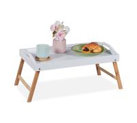Relaxdays Bandeja plegable de bambú y MDF blanco blanco,marrón claro