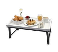 Relaxdays Bandeja para cama de bambú con patas y asas 20 x 50 x 30 cm Blanco/Gris