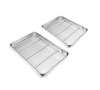 Bandeja para hornear con rejilla para tartas, de acero inoxidable HaWare para horno, rejilla de enfriamiento rectangular para hornear/enfriar, juego de 4 (2 bandejas para tartas + 2 parrillas),