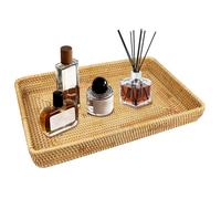 Bandeja para Servir de Ratán, Bandeja Rectangular de Ratán Tejida a Mano, Cesta de Almacenamiento para Organización de Mesa, Cestas Decorativas Mimbre para Servir para Mesa Centro (L)