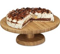 Bandeja para tartas de bambú - Redonda - Con base - Altura x Diámetro: aproximadamente 11,5 x 33 cm - Ideal para tartas, pasteles o quesos - Material natural
