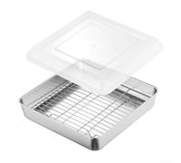 Bandeja rectangular de acero inoxidable con tapa y red de enfriamiento, lata de pastel de 26 x 26 x 7 cm para uso en cocina, plata (con malla)