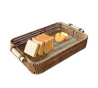 Bandeja rectangular tejida a mano de imitación de ratán tejido ligero