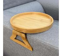 Bandeja redonda de 25 cm para reposabrazos de sofá, mesa auxiliar de madera con clip, para sofá grande, sillón, mesa plegable para alimentos, bebidas, aperitivos, mandos a distancia,