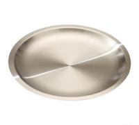 Bandeja redonda de acero inoxidable para servir alimentos en fiestas, hogares y restaurantes, con construcción resistente a la corrosión y diseño apilable para almacenamiento (26 cm)